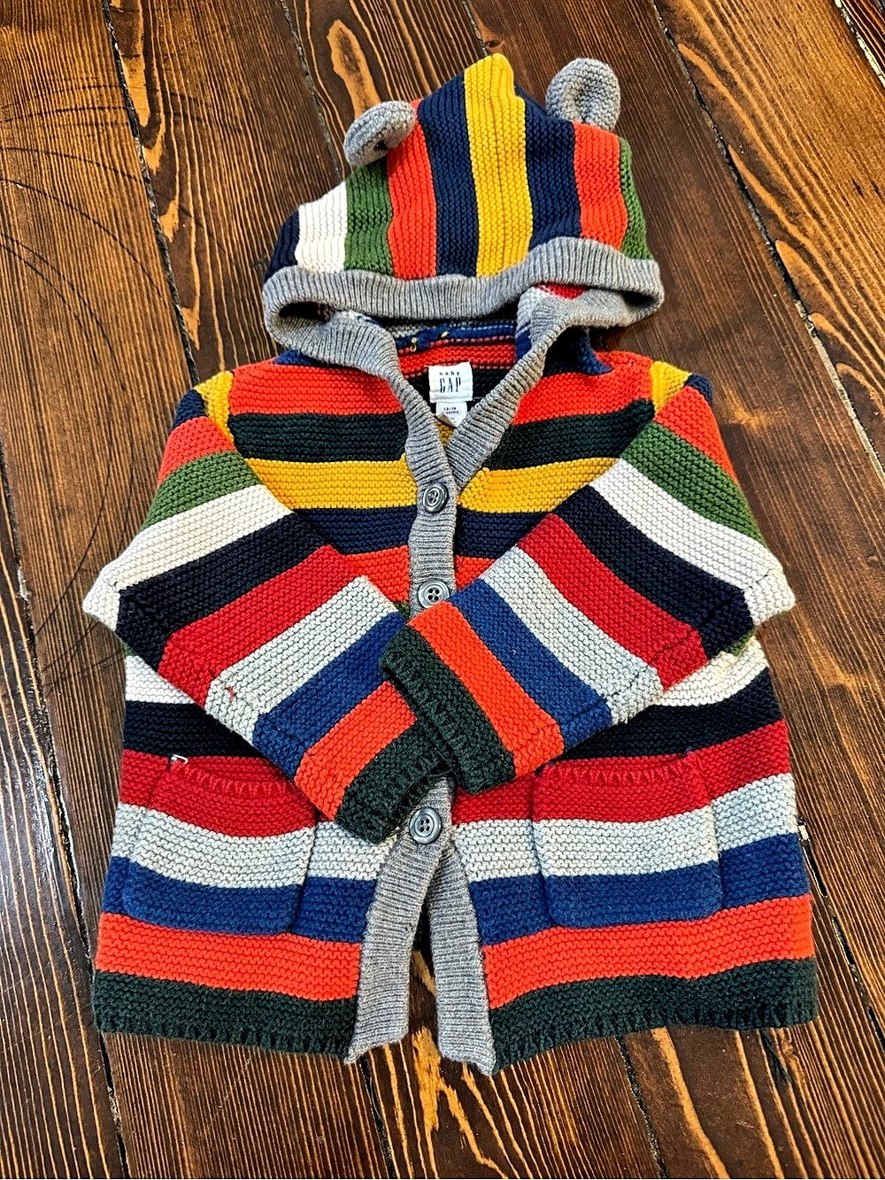 Baby GAP Striped Bear Cardigan with Hood 12-18M